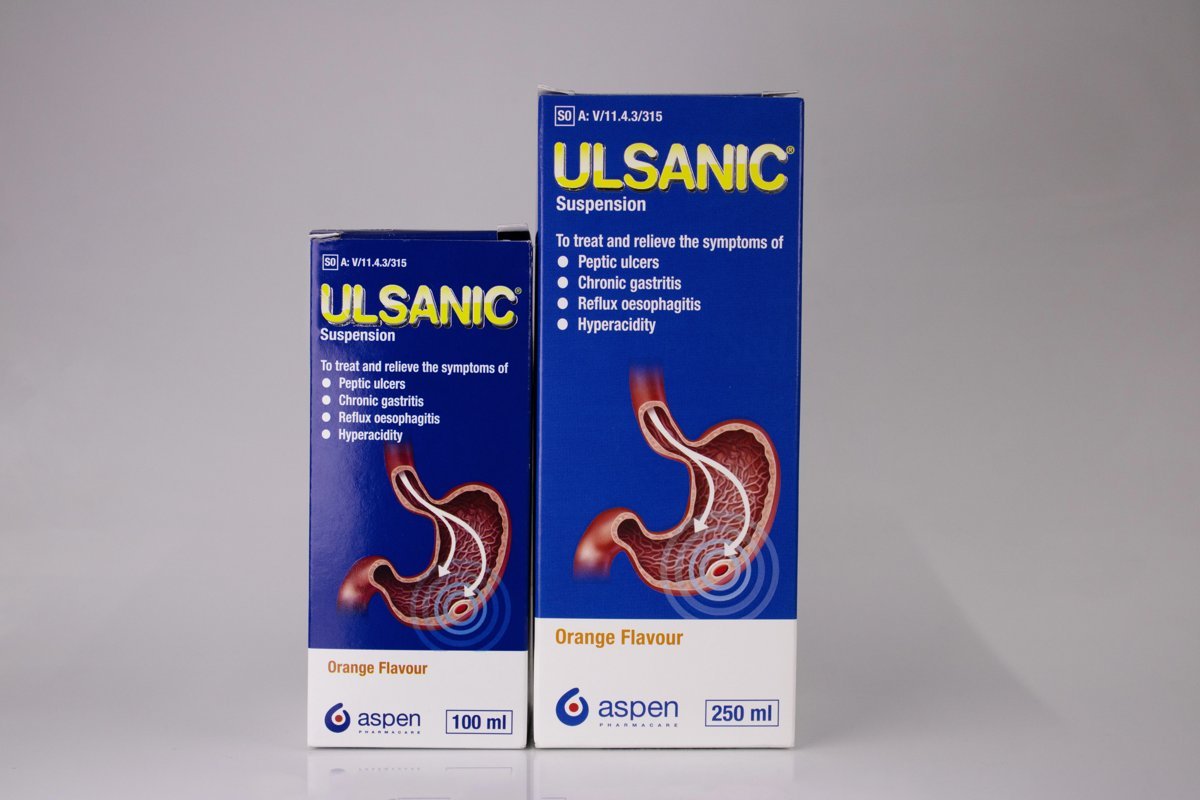 Aspen Pharmacare - Ulcanic Suspension Orange Flavour 100ml, product pack