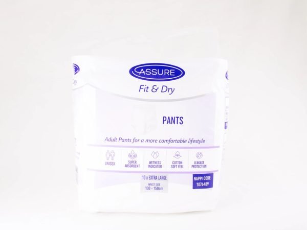 Assure Fit & Dry - Adult Pants Extra Large 10 pcs Waist 100-150cm, product pack