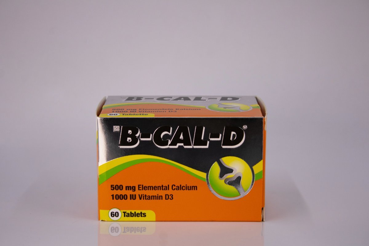 B-Cal-D - Elemental Calcium 500mg Vitamin D3 1000UI 60 tablets, product pack
