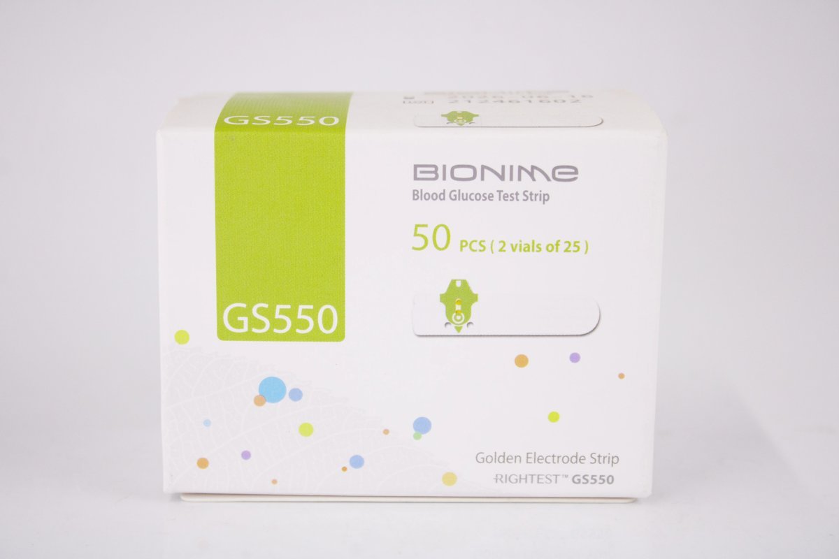 Bionime GS550 - Blood Glucose Test Strips 50 PCS (2 vials of 25), product pack