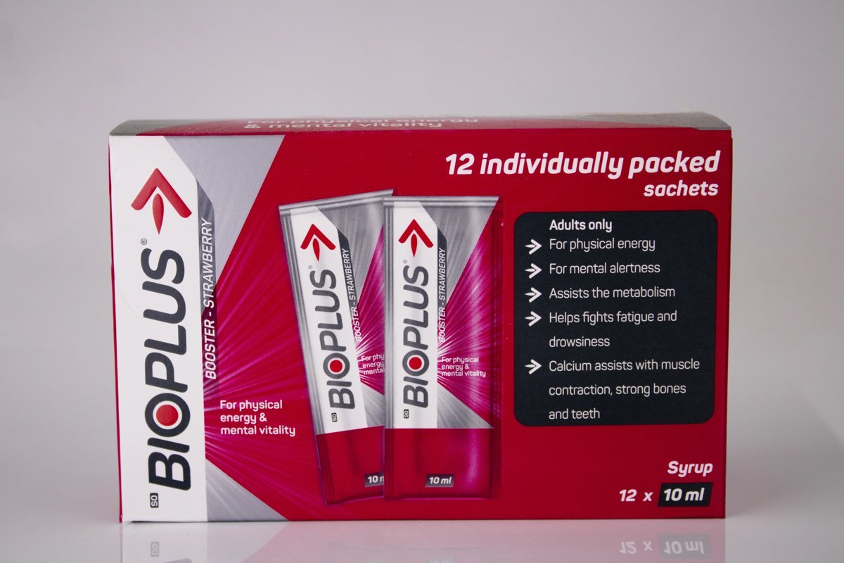 BIOPLUS - Booster Strawberry Syrup 12 x 10ml sachetes, product pack