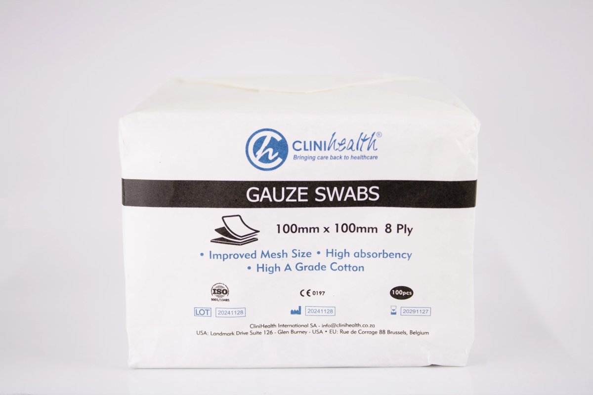 CLINIhealth - Gauze Swabs 100mm x 100mm 8 Ply 100pcs, product pack