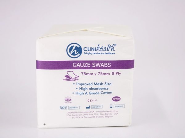 CLINIhealth - Gauze Swabs 75mm x 75mm 8 Ply 100pcs, product pack