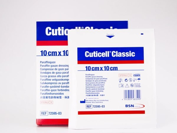 Cuticell Classic - Paraffin Gauze Dressing 10cm x 10cm, product pack
