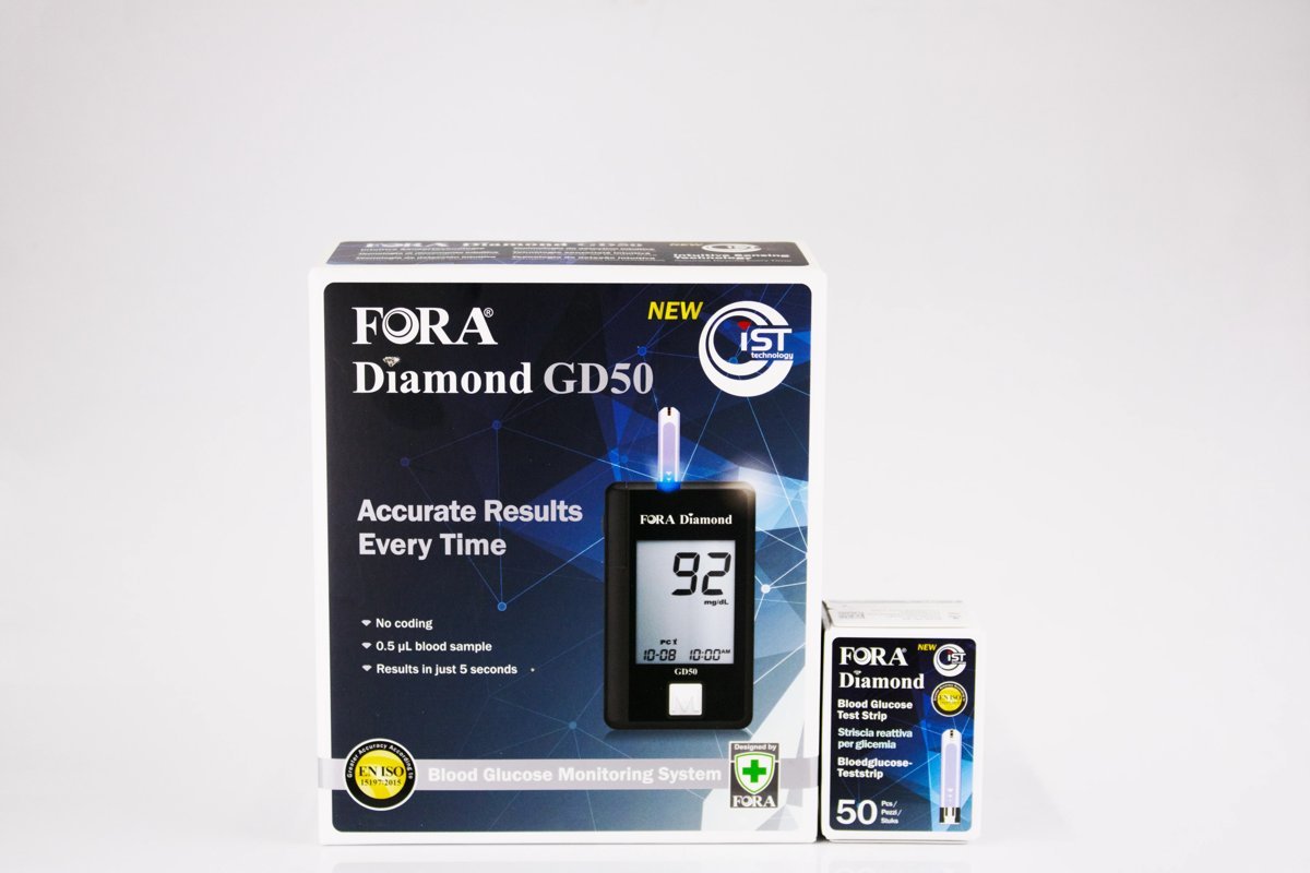 Fora Diamond GD50 - Blood Glucose Monitoring System + 50 Test Strips, product pack