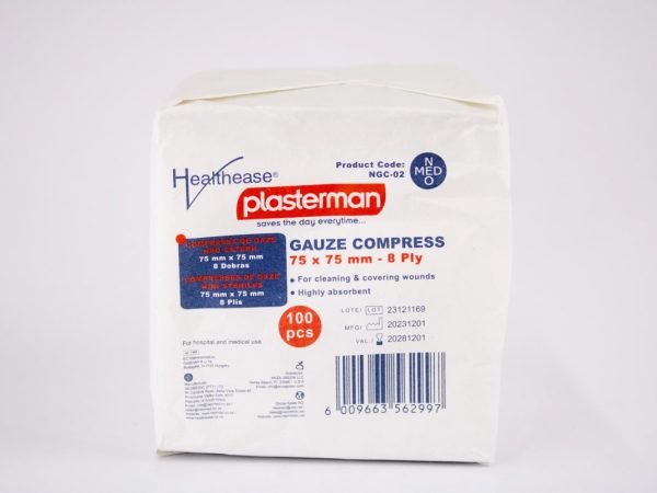 HealtEase plasterman - Gauze Compress 75mm x 75mm 8 Ply 100pcs, product pack