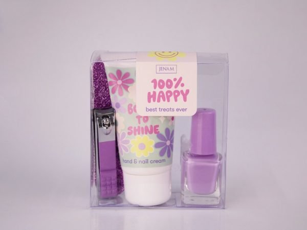 Jenam 100% Happy - Hand & Nail Cream + Nail Polish + Cuticle Nippers, product pack