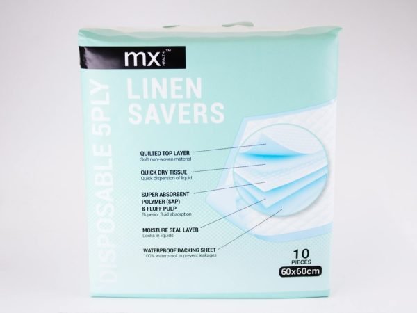 mx Health - Linen Savers Disposable 5Ply 60x60cm 10 pcs, product pack