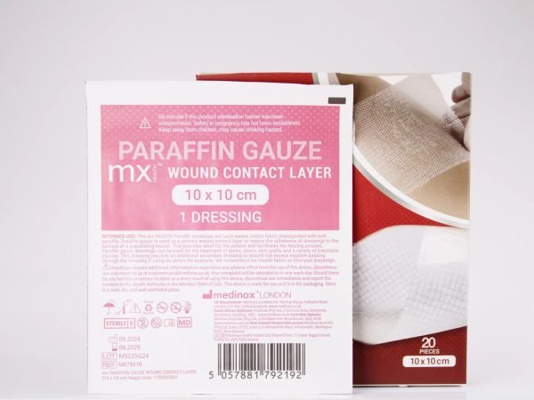 mx Health - Paraffin Gauze Wound Contact Layer 10 x 10cm, product pack