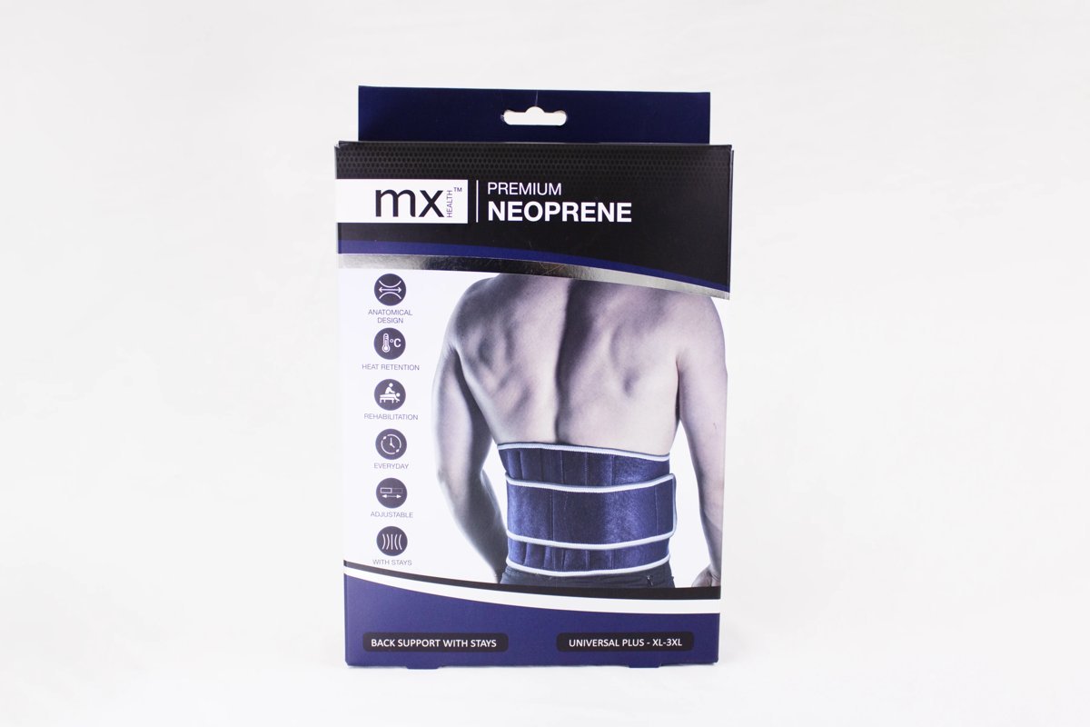 mx Health - Premium Neoprene Back Support with Stays Universal Plus XL-3XL, product pack