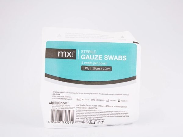 mx Health - Sterile Gauze Swabs 8 Ply 10x10cm 5 pcs, product pack