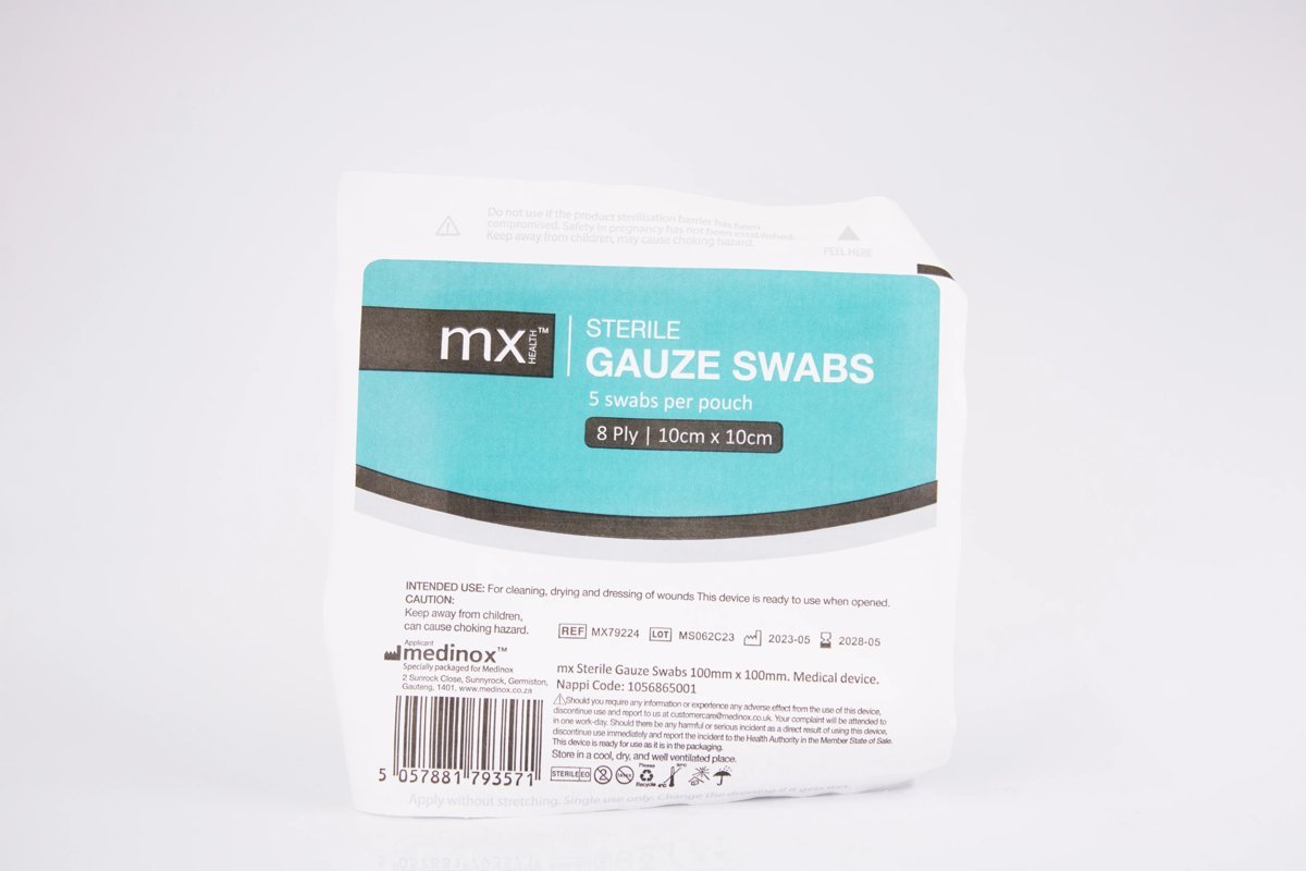 mx Health - Sterile Gauze Swabs 8 Ply 10x10cm 5 pcs, product pack