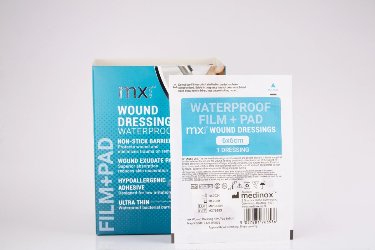 mx Health - Waterproof Wound Dressing Film + Pad 6x6cm, product pack