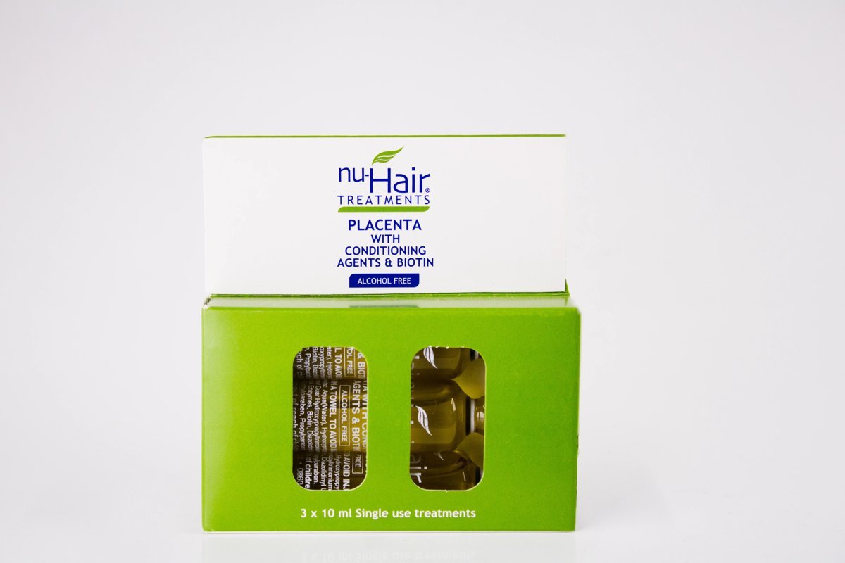 Nu-Hair Threatments - Placenta with Conditioning Agents & Biotin 3 x 10ml, product pack