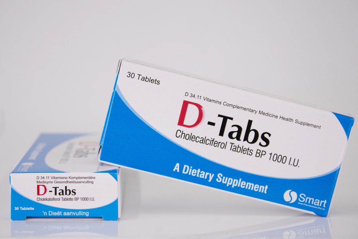Smart - D-Tabs Cholecalciferol Tablets BP 1000 I.U. 30 tablets, product pack